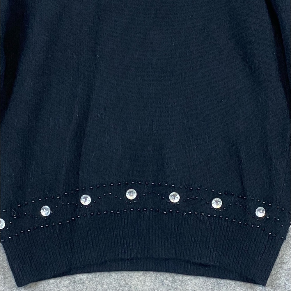 Lindsey Blake Lambswool Angora 80s Vintage Sweater L Black Beaded Rhinestones - Picture 2 of 14
